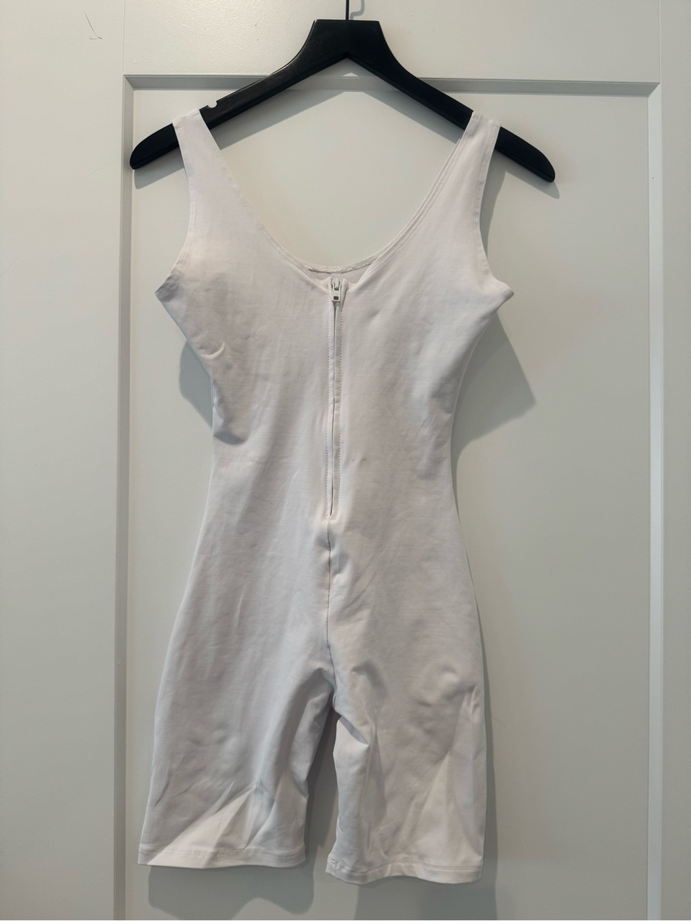 Stript White Bodysuit with Front Zip